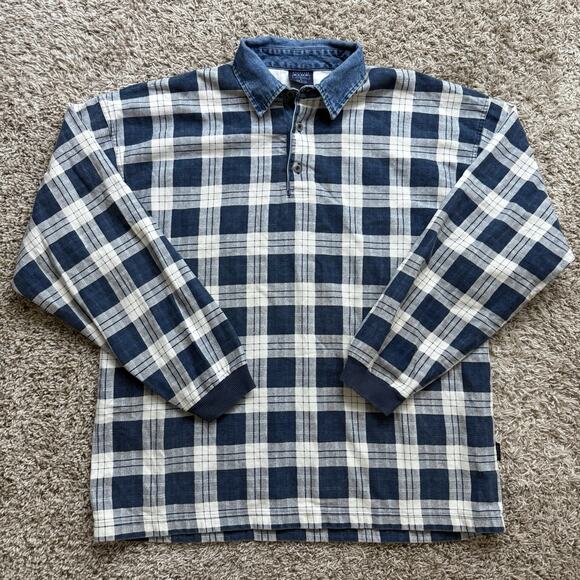 Vintage 90’s Structure Blue Plaid Polo Rugby Shirt LS Made In USA Men’s Size XL - Picture 1 of 8